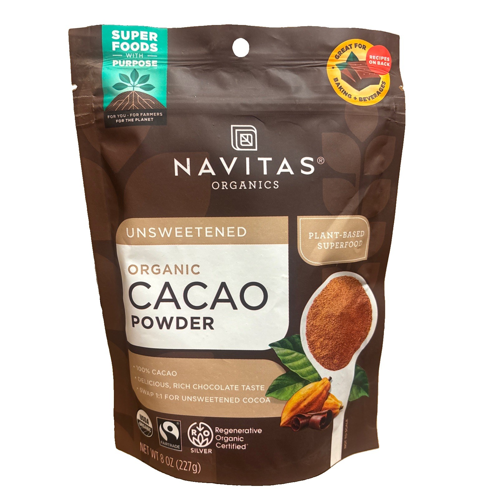 Navitas Organics Cacao Powder Unsweetened 8 oz BB 07/2027
