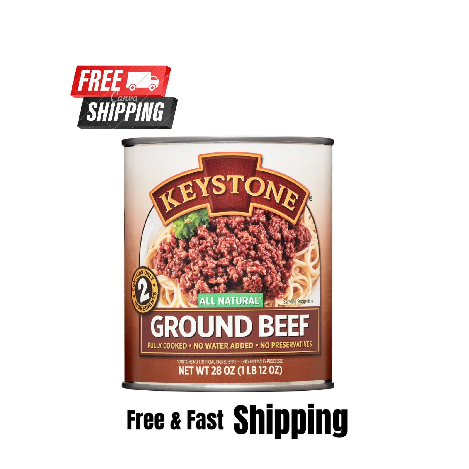 Keystone All natural Ground Beef 28 oz Can, Free Shipping