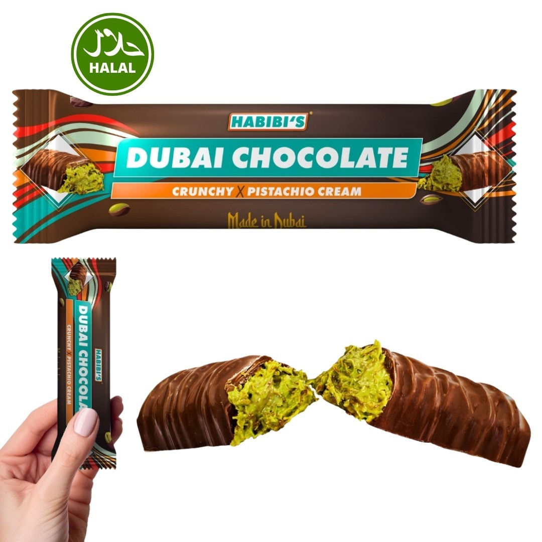 Habibi’s Dubai Chocolate Crunchy Pistachio Cream, Pack of 24, 40grams Each Halal