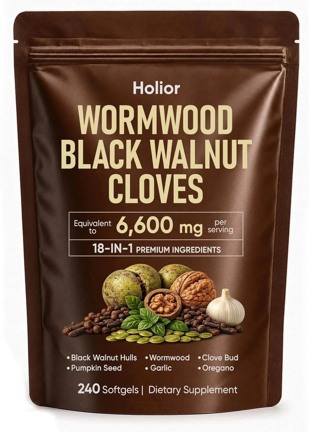 Holior 18-in-1 Black Walnut & Wormwood Herbal Blend for 240 Count (Pack of 1)