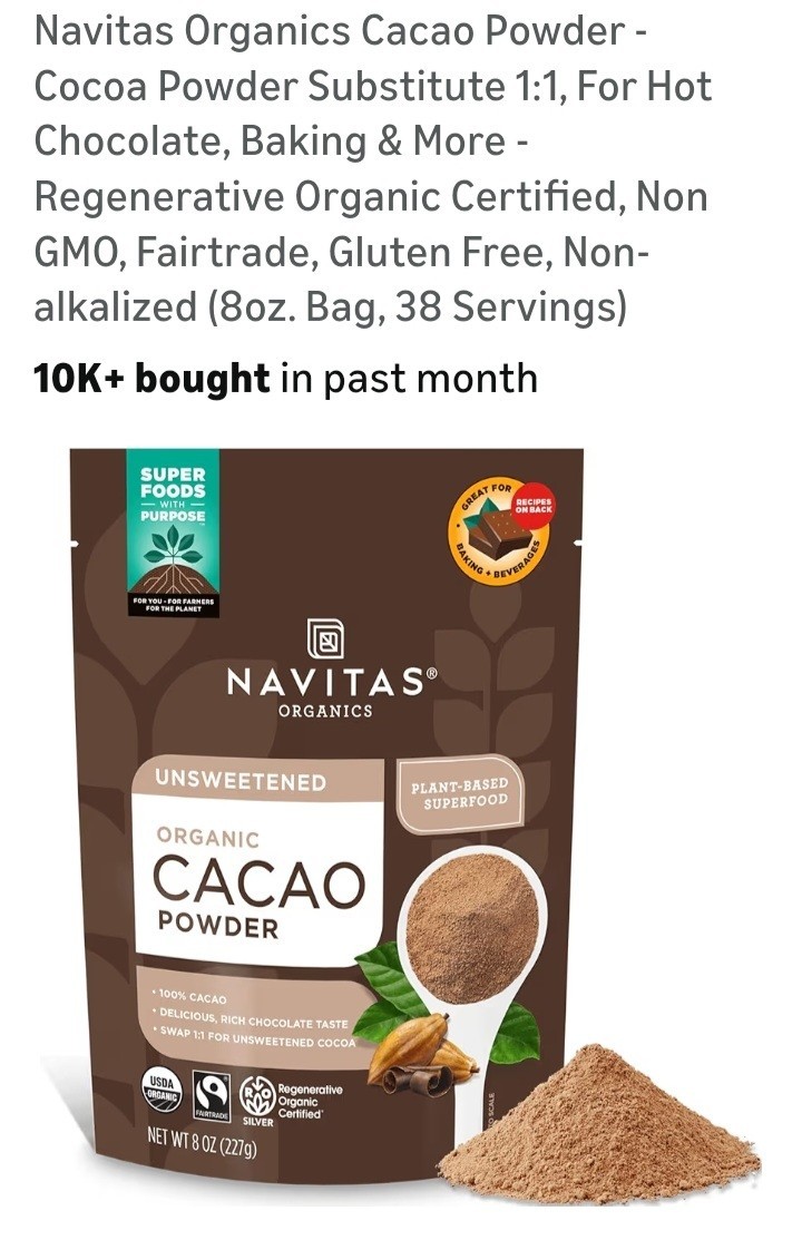 Navitas Organics Organic Cacao Powder 8oz Fairtrade Gluten Free 38 Servings