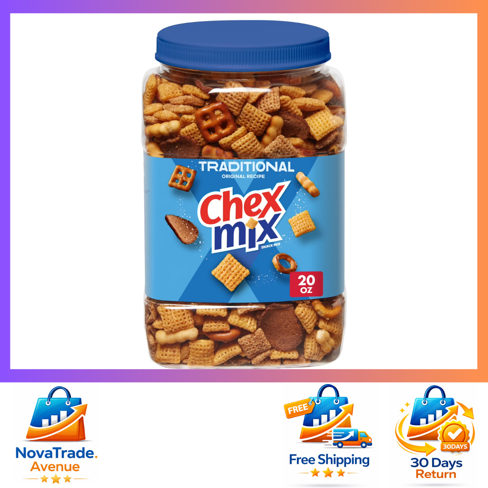 Chex Mix Traditional Snack Mix, Salty Snacks Tub, 20 oz New Free Ship