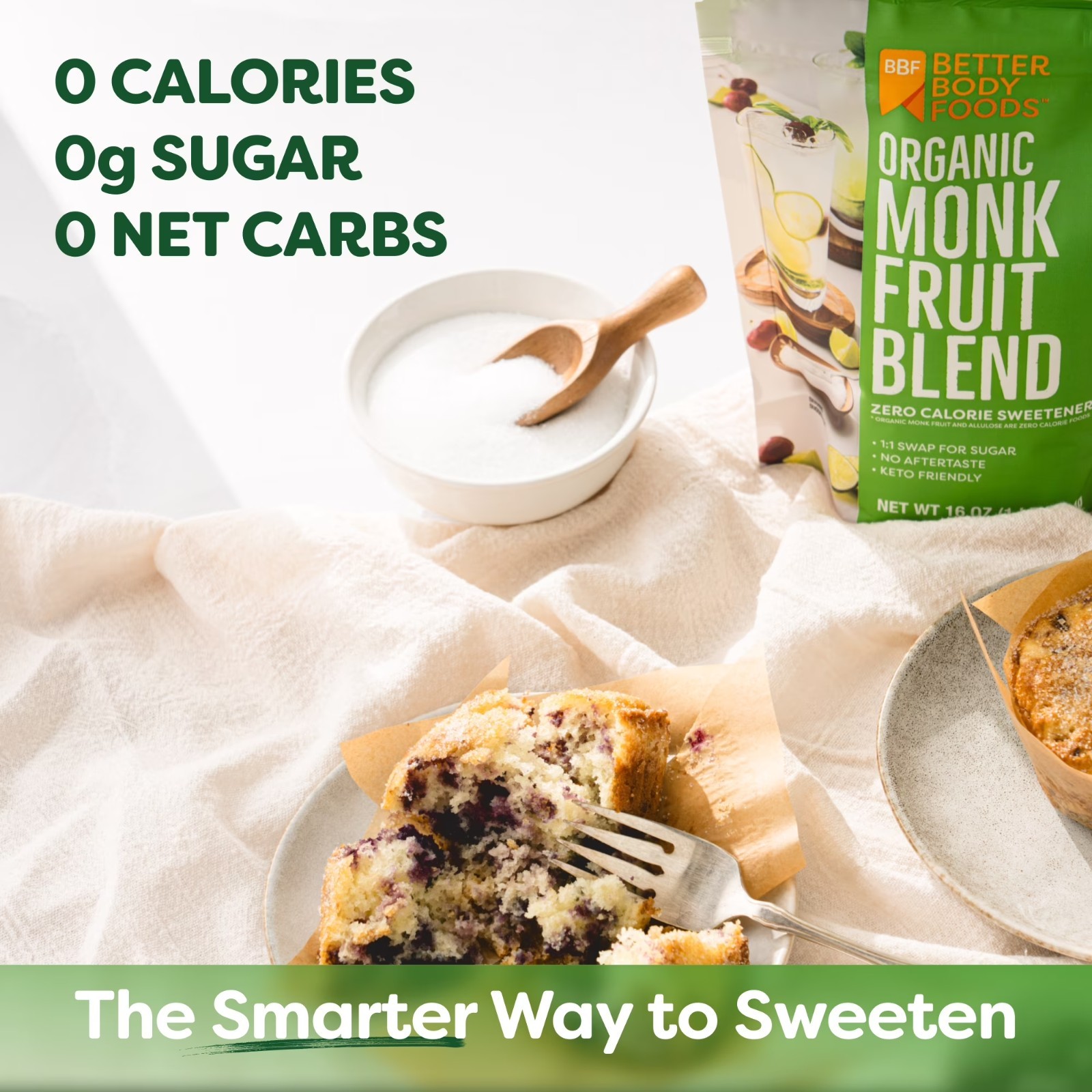 BetterBody Foods Organic Monk Fruit Sweetener Blend, Sugar Substitute, 1 lb.
