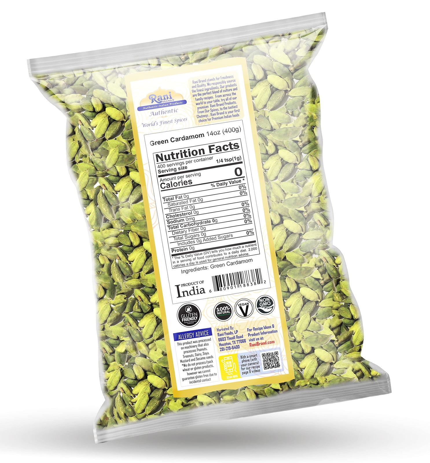 Rani Green Cardamom Pods Spice (Hari Elachi) 14oz (400g)
