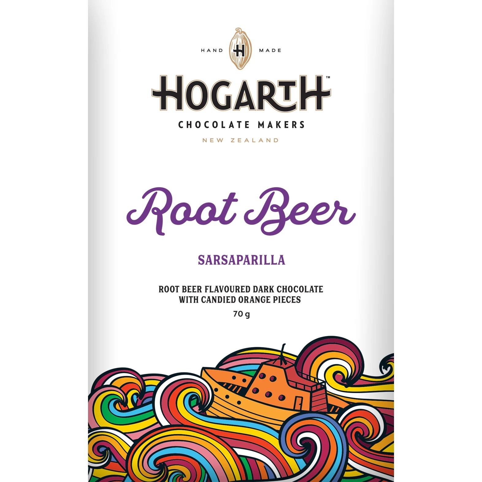 Hogarth Guayaquil Ecuador Root Beer 68% Dark Chocolate Bar Candied Orange Peel