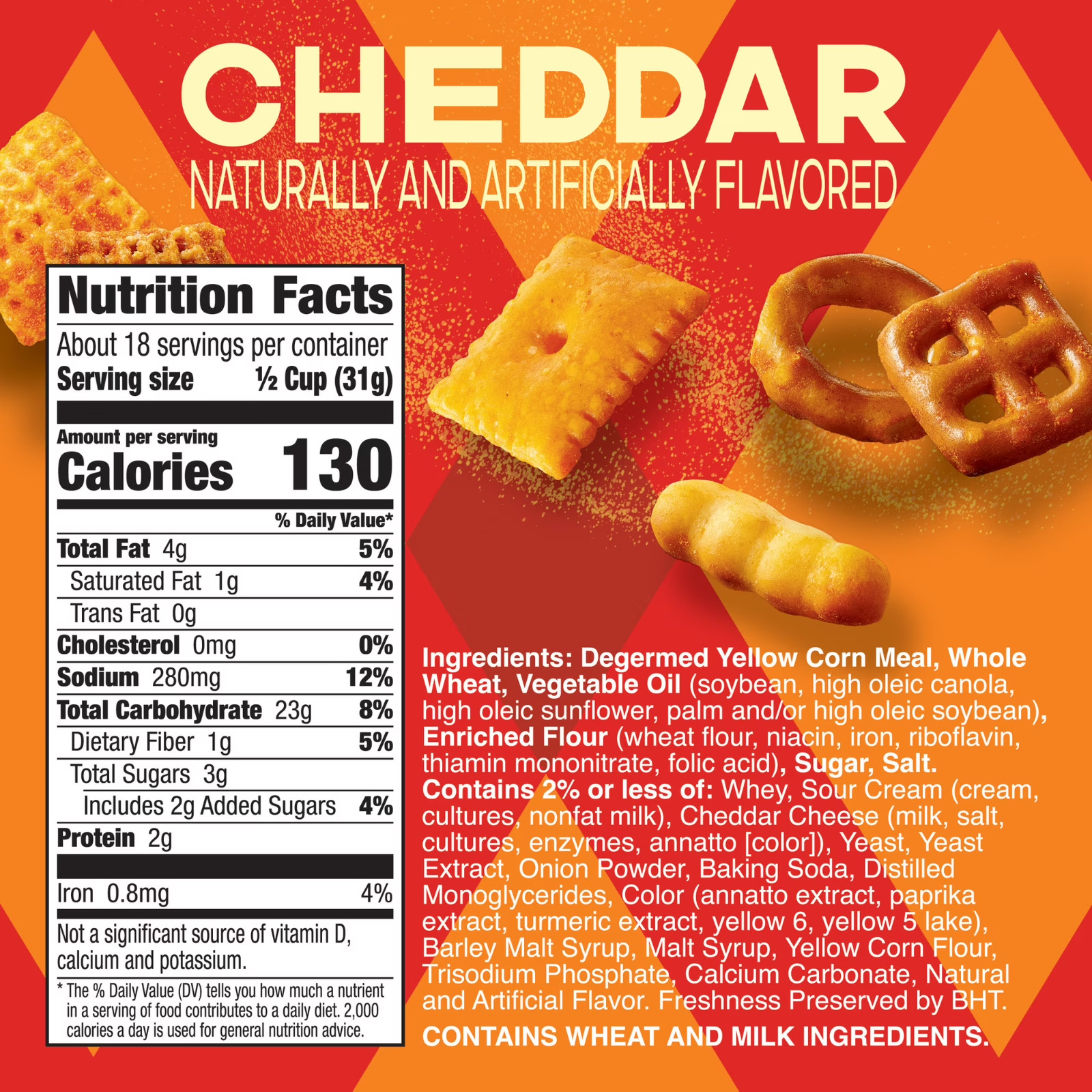 Chex Mix Cheddar Savory Snack Mix, Salty Snacks Tub, 20 oz