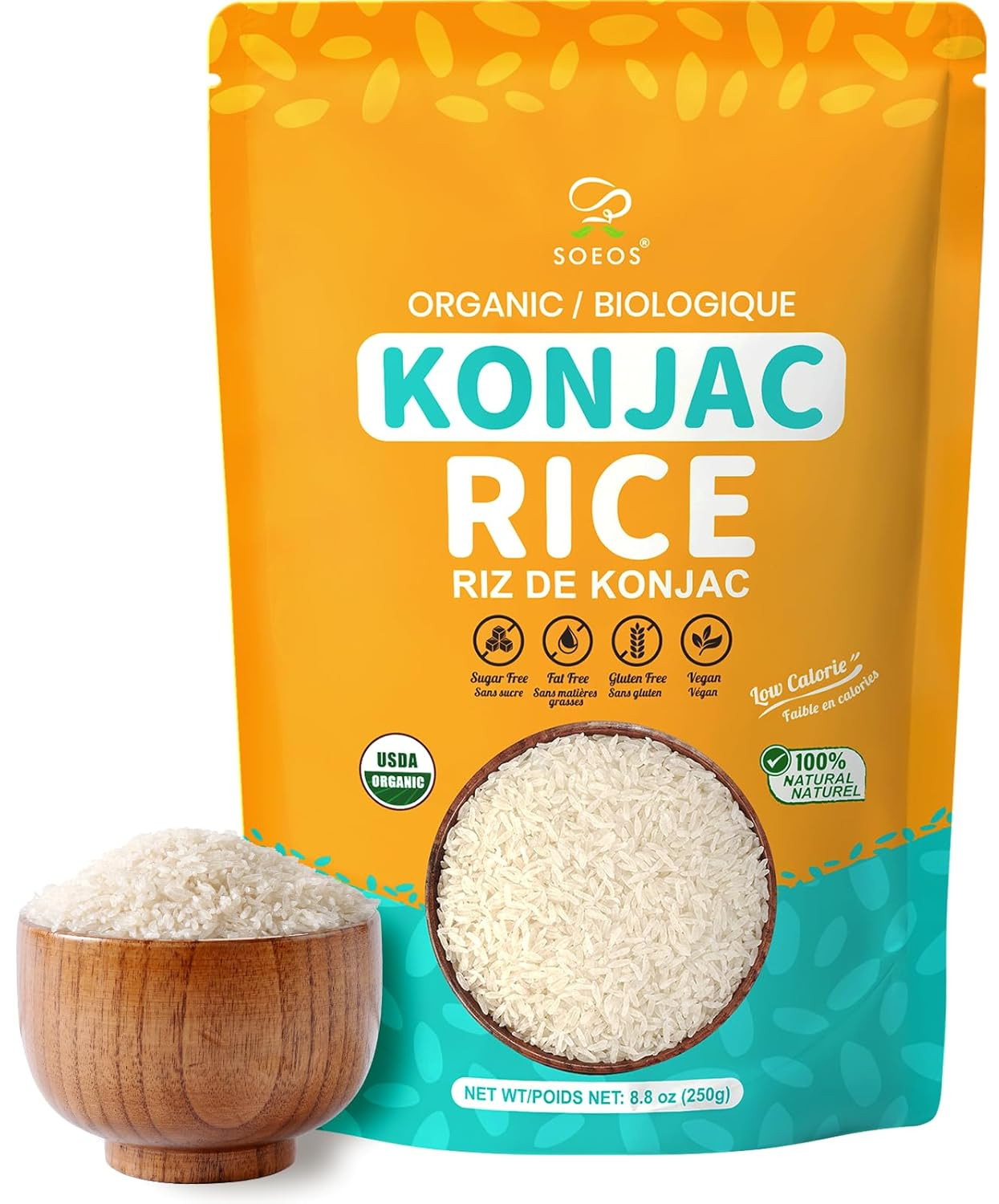 Soeos Organic Konjac Rice, Dried Shirataki Rice, 8.8Oz (250G), Gluten Free, Plan