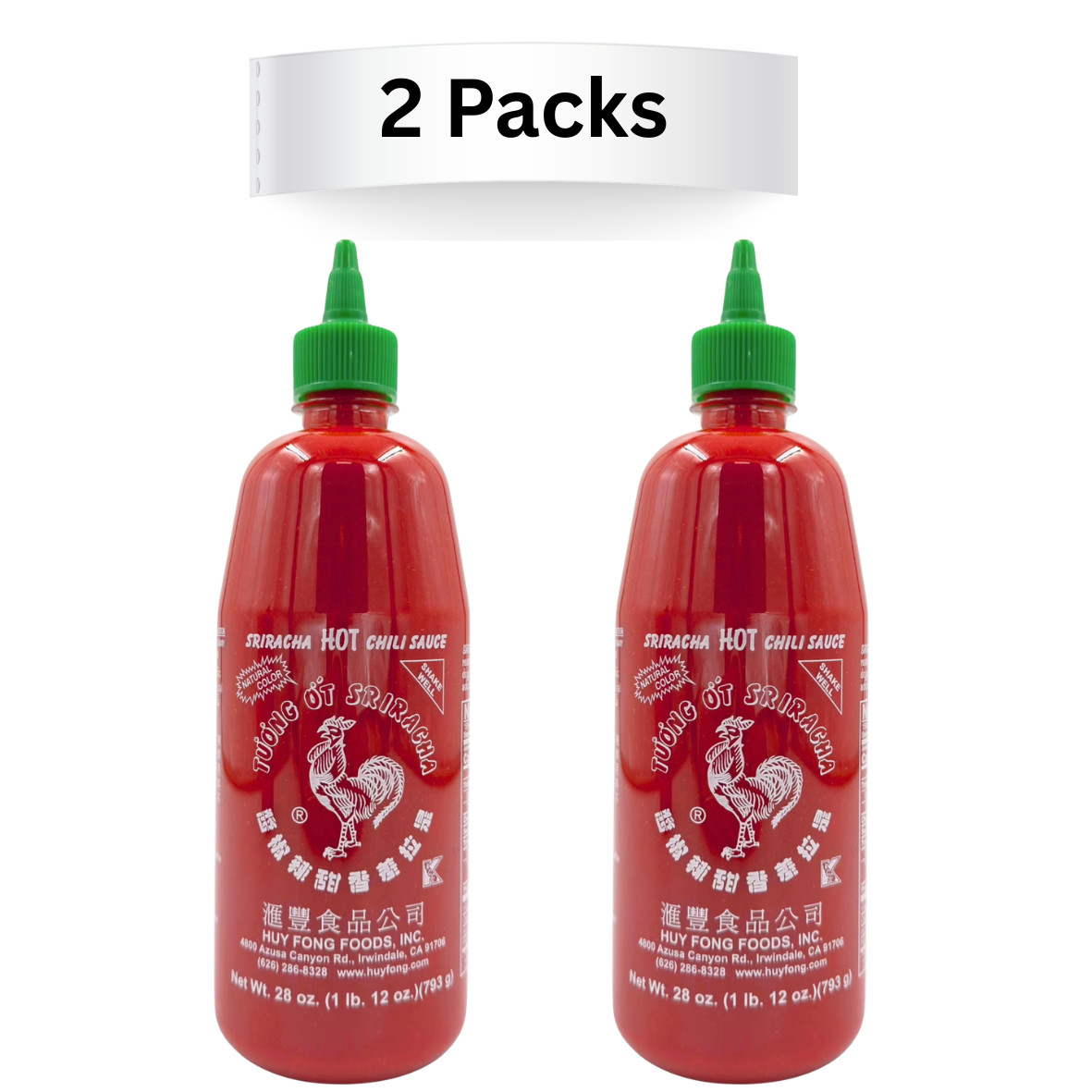 2 pack, Sriracha Hot Chili Sauce, 28oz ,793g Bottle.