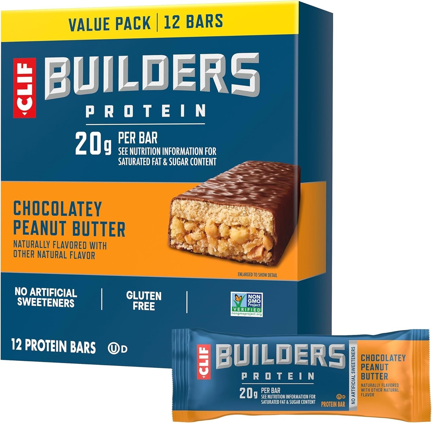 CLIF BUILDERS Protein Bars – Chocolate Peanut Butter Flavor – Plant Based
