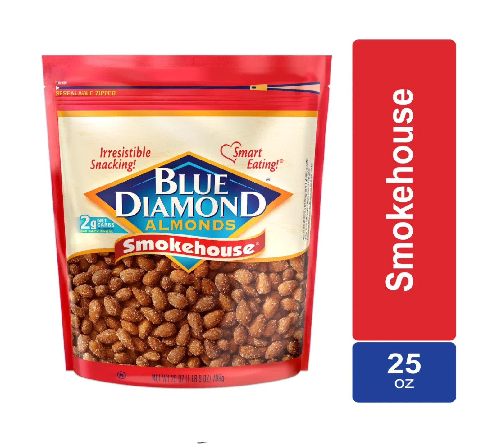 Blue Diamond Almonds Gluten Free Smokehouse Flavored Snack Nuts, 25 Oz, New