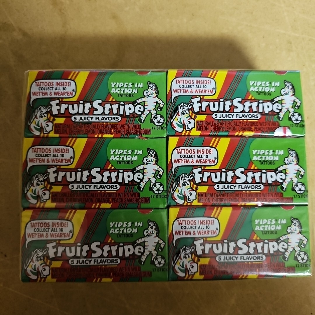 New! Fruit Stripe Chewing Gum 5 Juicy Flavors 12 packs Tattoos RARE Sealed Box