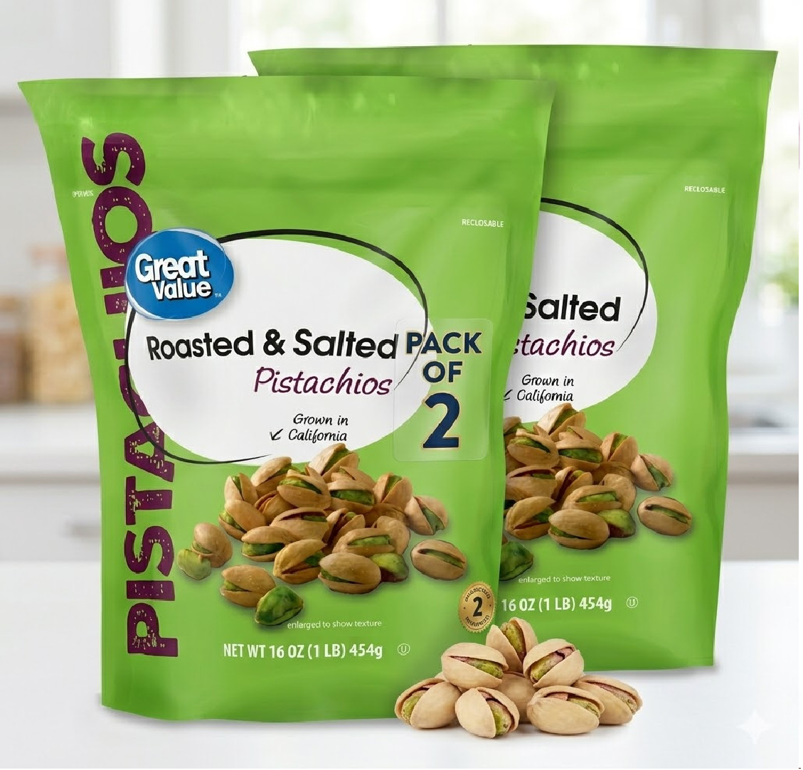 2pk Great Value Roasted & Salted Pistachios, 16 oz Resealable Bag Free Shipping