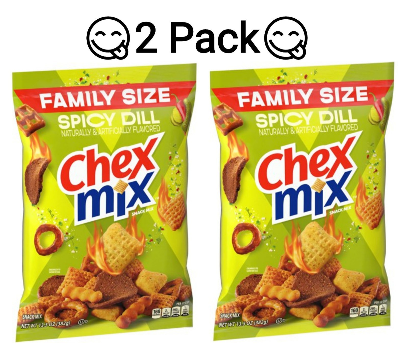 😋Pack 2😋 Chex Mix Spicy Dill Snack Mix, Savory Snack Bag, Family Size, 13.5 oz