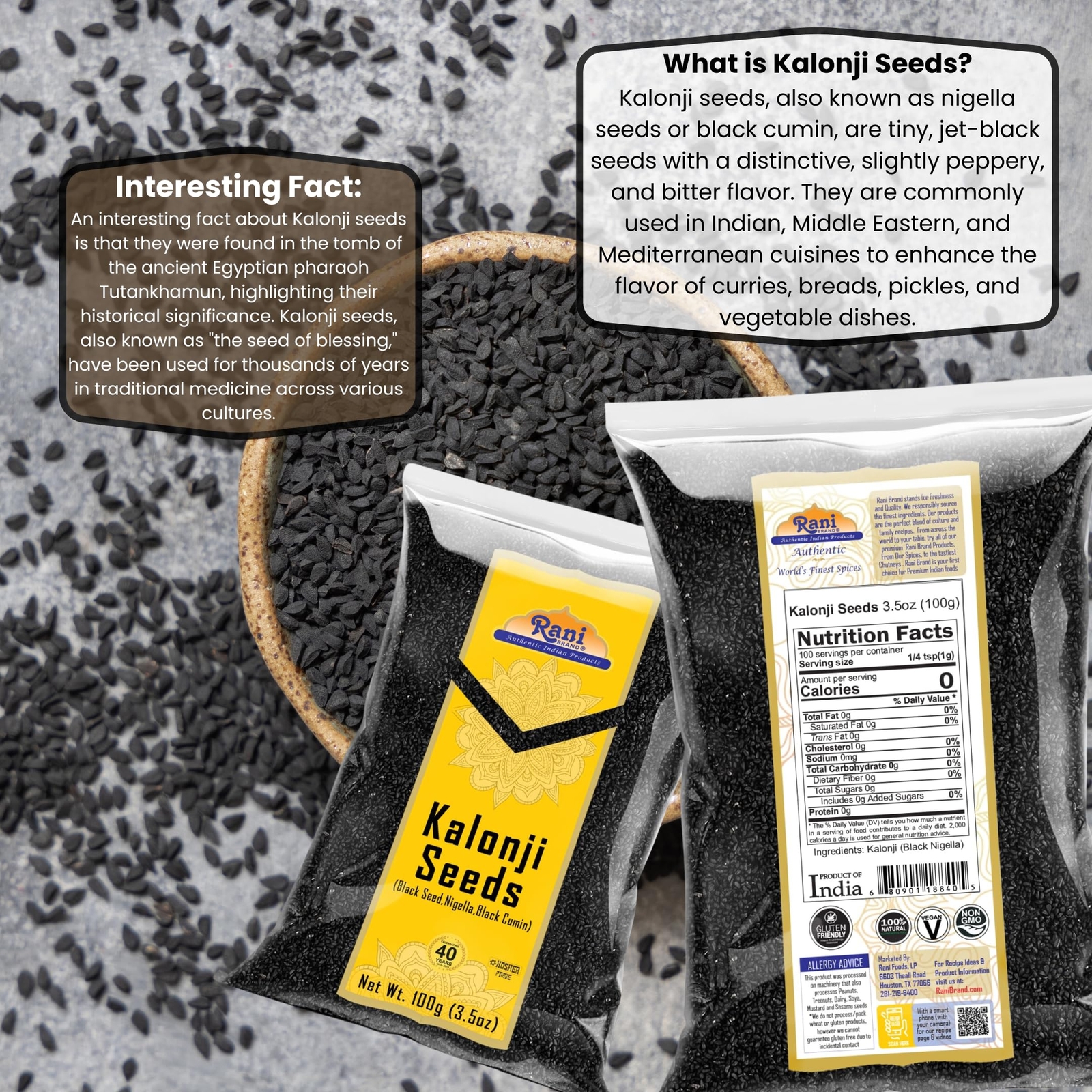 Rani Kalonji (Black Seed, Nigella Sativa, Black Cumin) Seeds 3.5oz (100g)