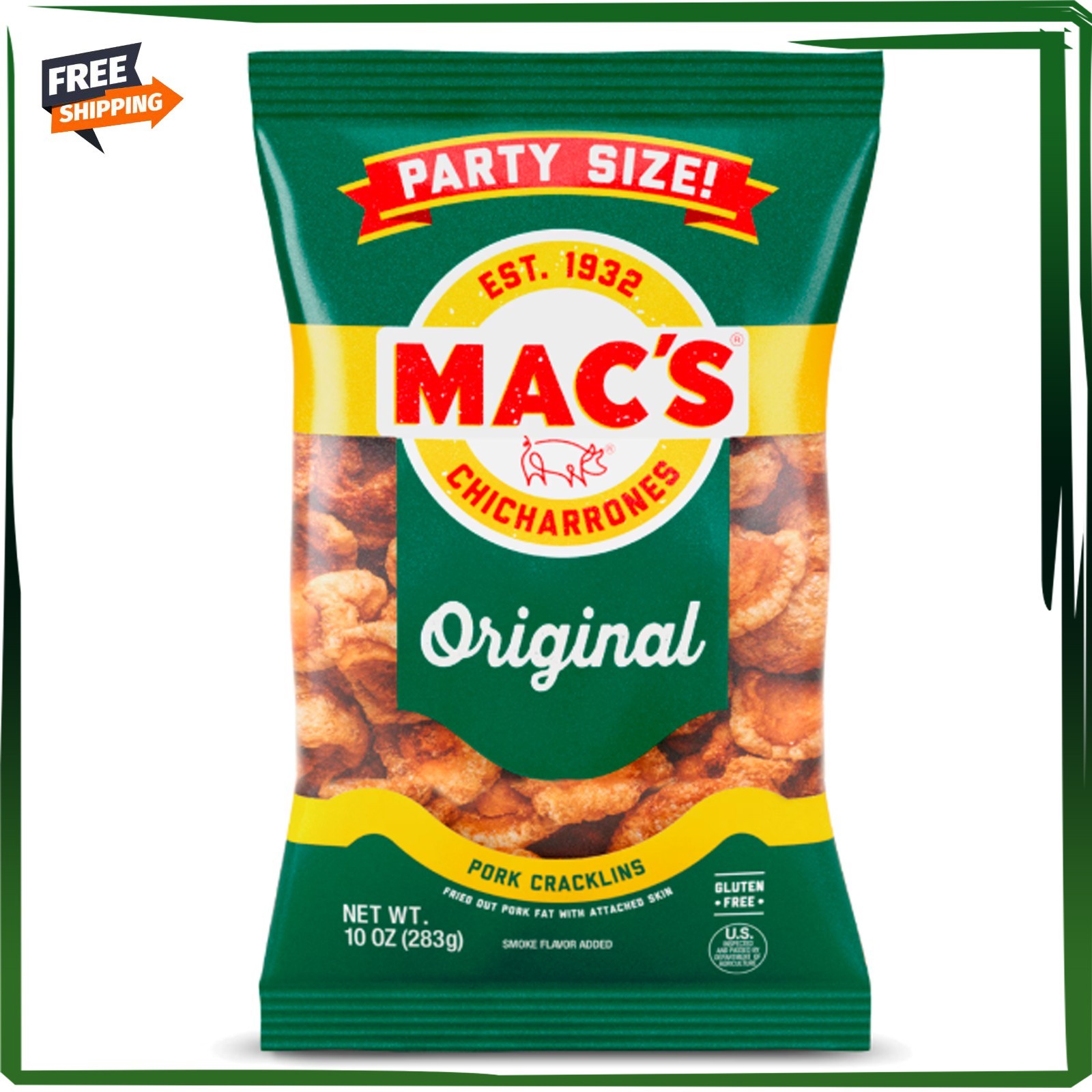 Mac’s Chicharrones Original Flavored Cracklin Curls, Fried Pork 10 oz – New