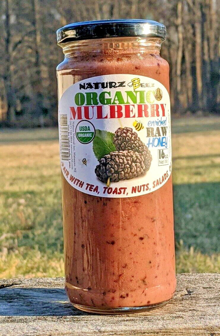 ORGANIC RAW HONEY w/ ORGANIC BLACK MULBERRY 1LB USDA ORGANIC CERTIFIED