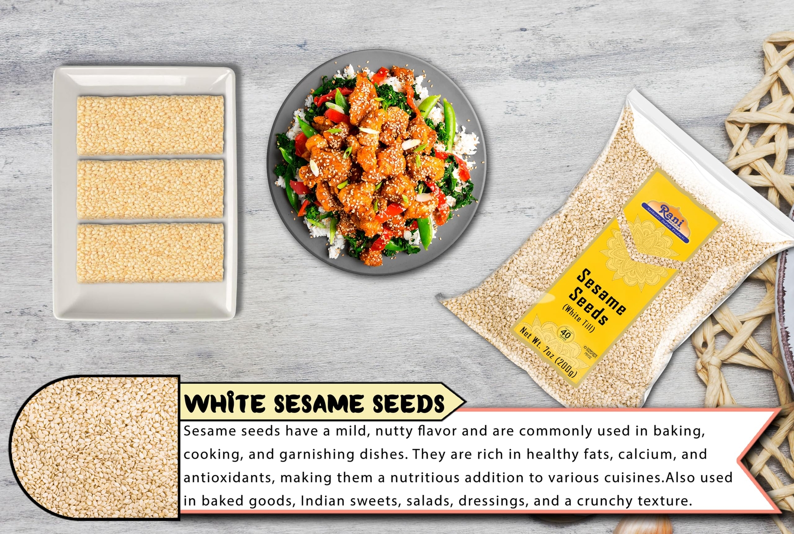 Rani Sesame Seeds Whole White, Hulled (Till) 7oz (200gm)