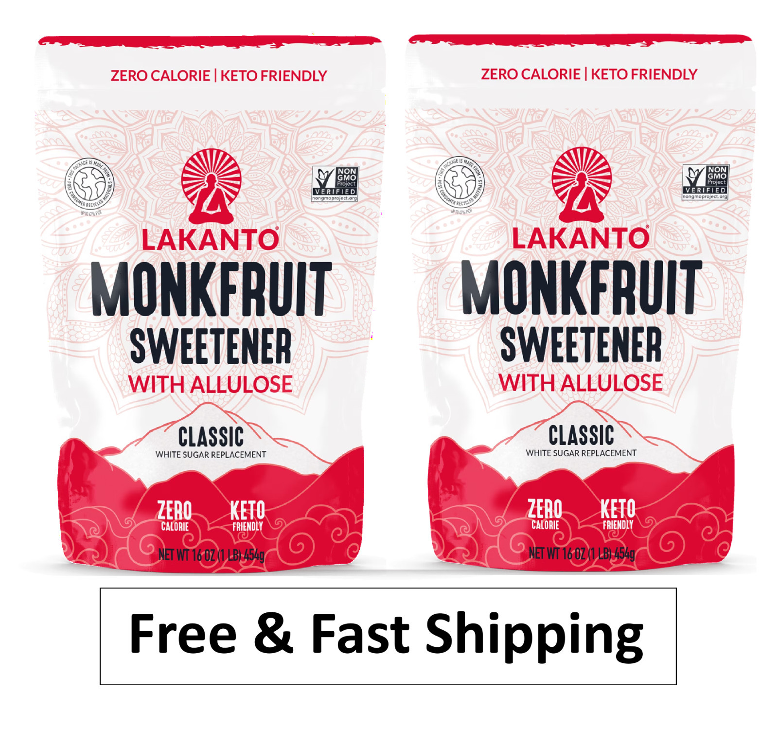 Lakanto Classic Monk Fruit Sweetener with Allulose, 1 lb, 1 Count ( 2 Pack)