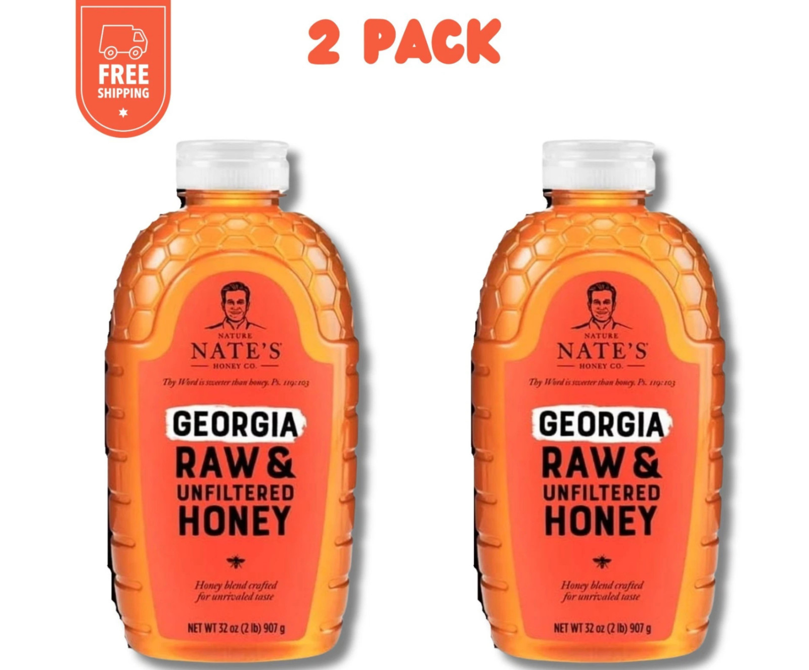 Pack of 2- Nature Nate’s Georgia Honey: 100% Pure, Raw and Unfiltered Honey