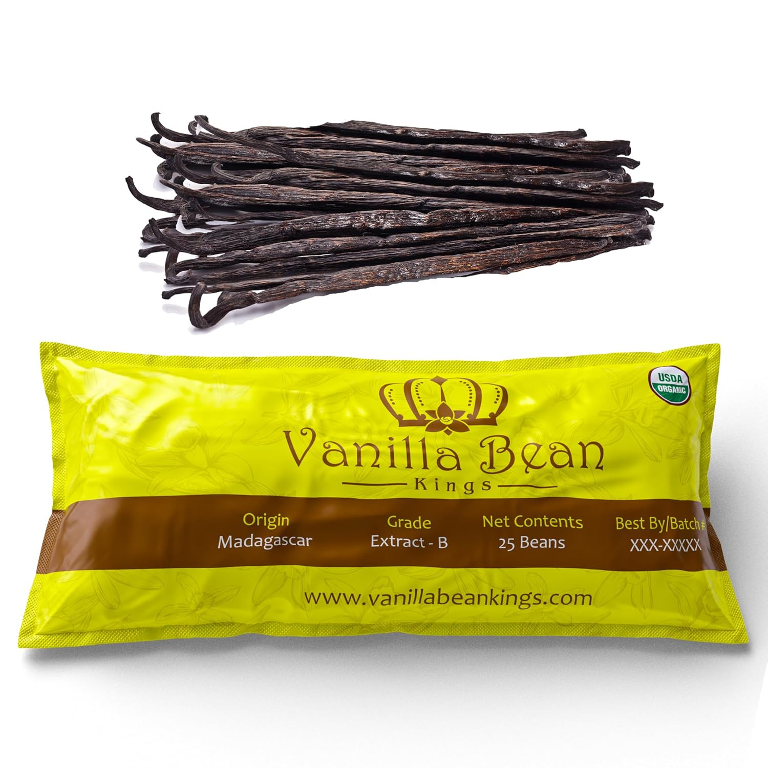 25 Organic Madagascar Vanilla Beans – Whole Extract Grade B Pods for Baking, Hom