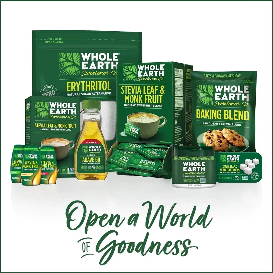 400 Packets WHOLE EARTH Stevia Leaf and Monk Fruit Natural Sweetener No Calories