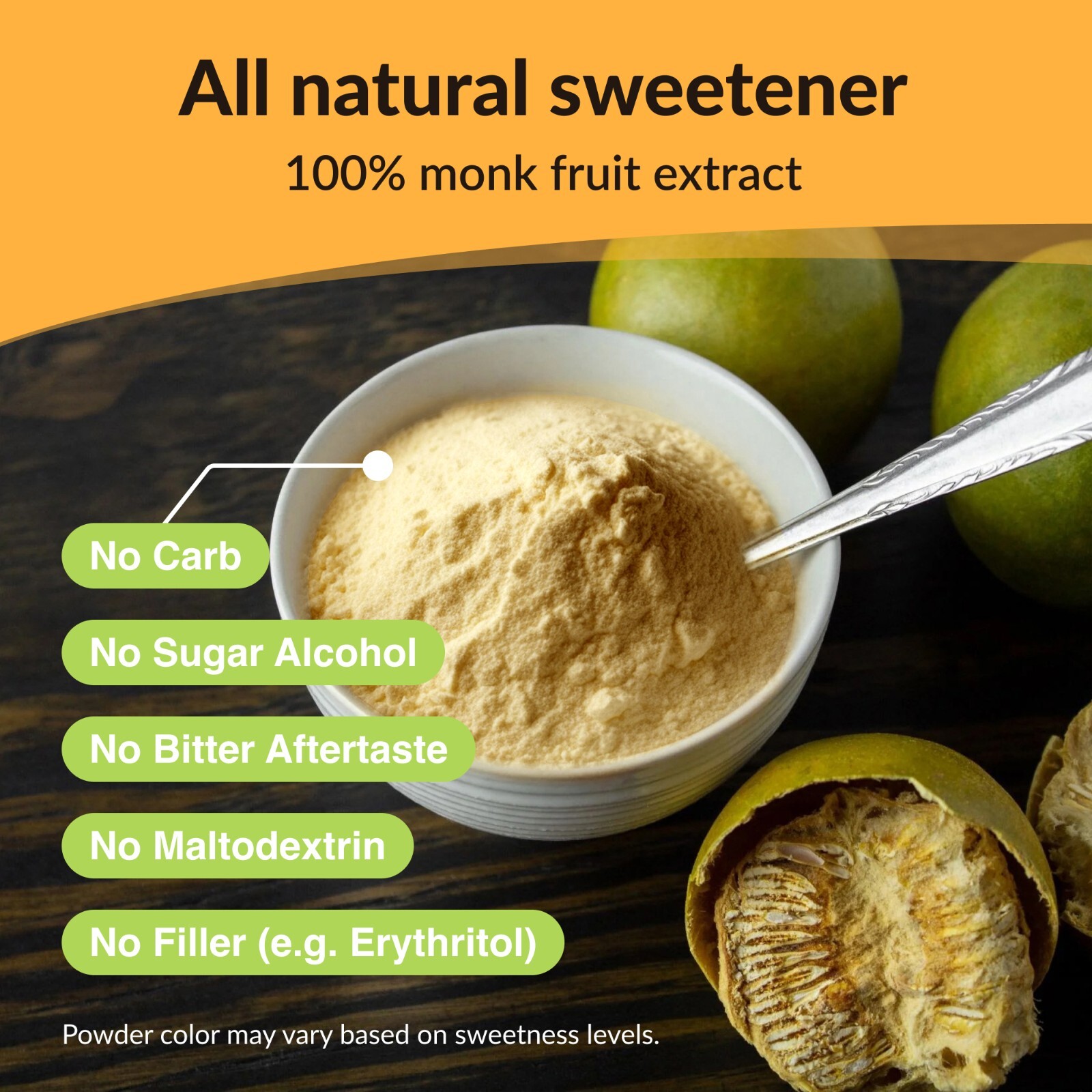 Pure Monk Fruit Sweetener, No Erythritol, All-Natural Sugar Substitute-200g