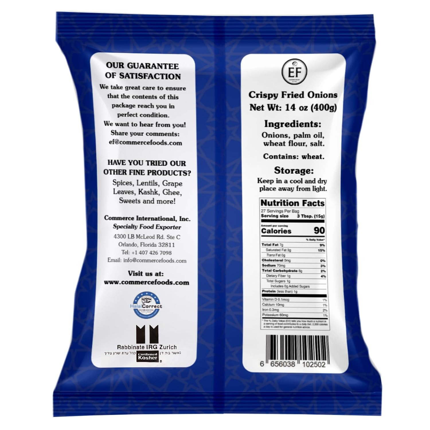 EF – Crispy Fried Onions (2 PACK) 14 Oz Each, Kosher, Halal, Product of Netherla