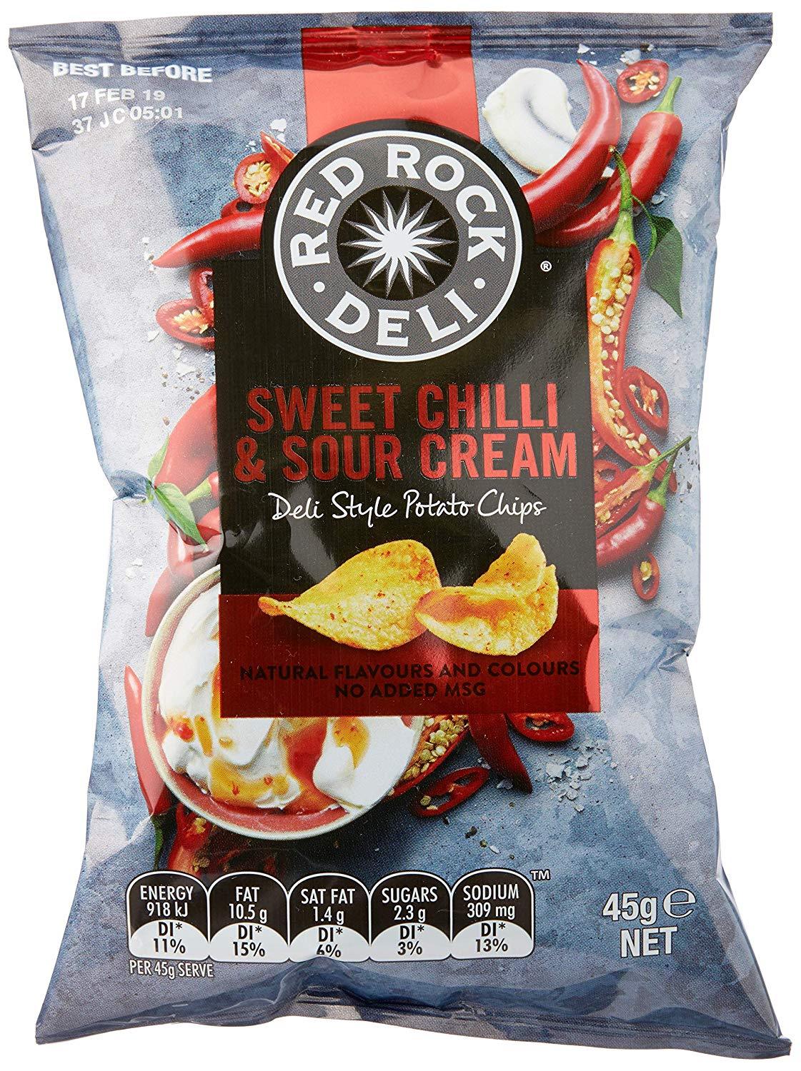 Red Rock Deli Sweet Chilli and Sour Cream Potato Chips, 18 x 45 Grams
