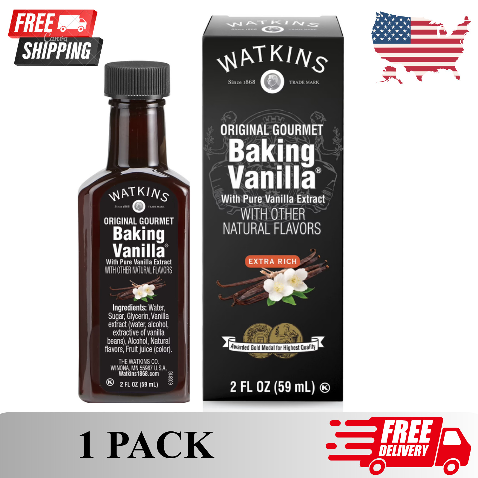 Watkins All Natural Original Gourmet Baking Vanilla Extract, 2 fl oz