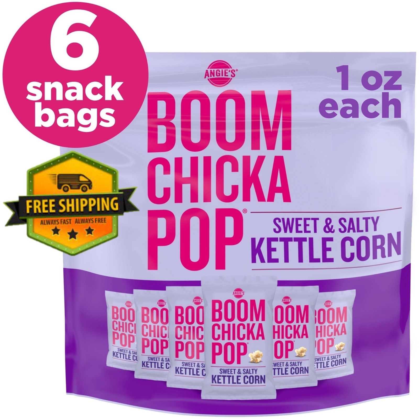 Angie’s BOOMCHICKAPOP Sweet Salty Kettle Corn 1oz Bags 6 Pack Snack