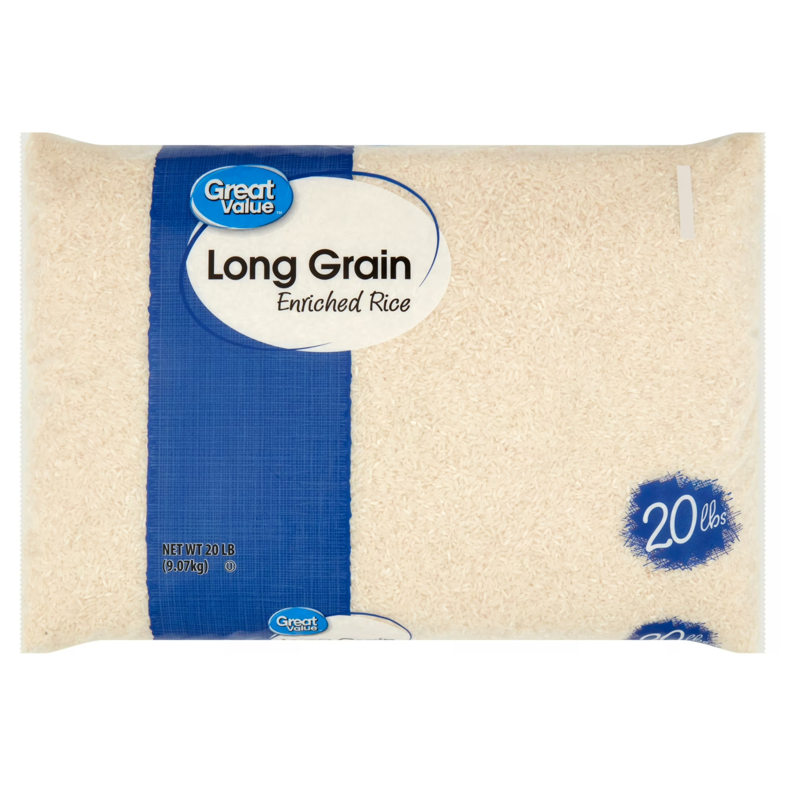Great Value Long Grain Enriched White Rice, Bulk 20 lb Bag Cooking and Meal Prep