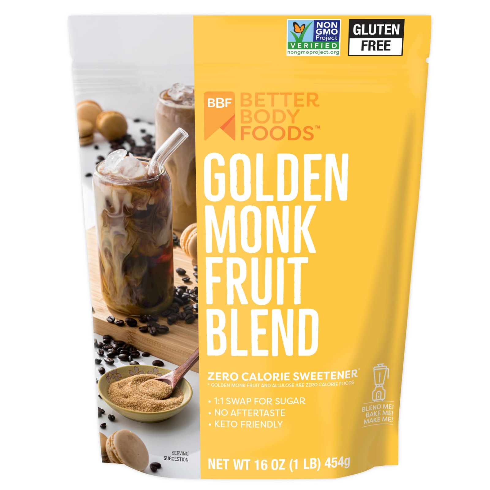 BetterBody Foods Golden Monk Fruit Allulose Sweetener 16 Ounce (Pack of 1)