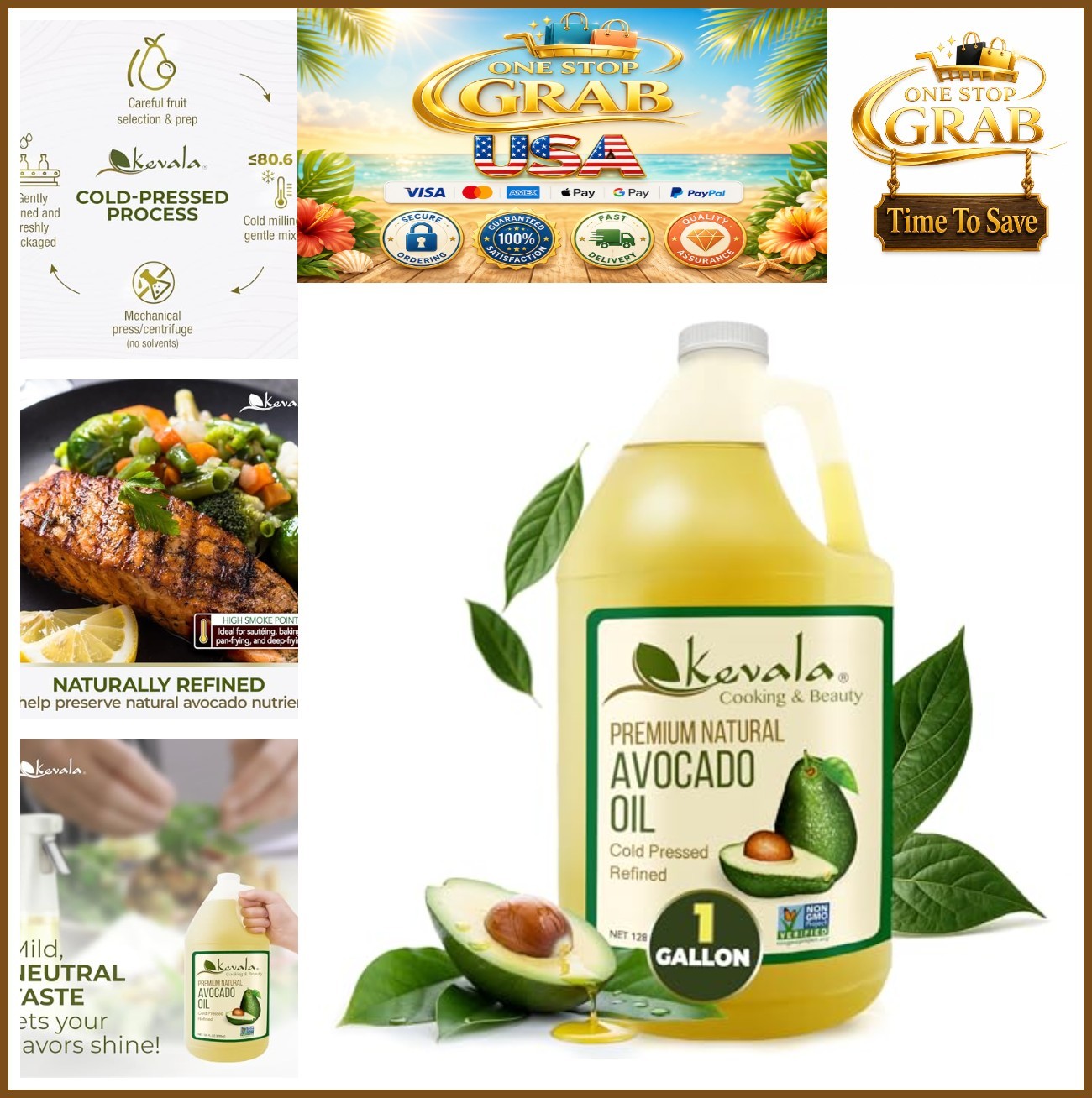 Avocado Oil 128 fl oz Cold Pressed Non-GMO Kosher High Smoke Point Frying