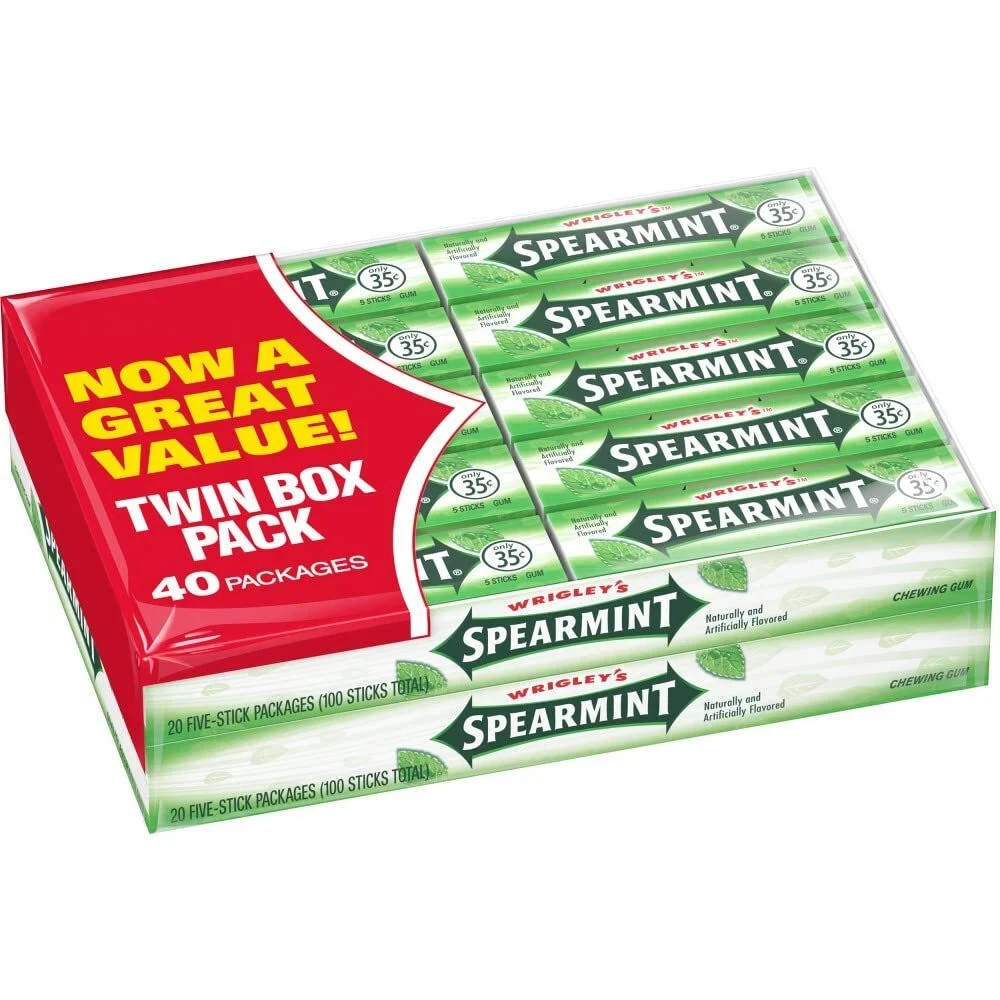 Wrigley’s Gum, Spearmint, 5 Count (Pack of 40) – 2 BOXES