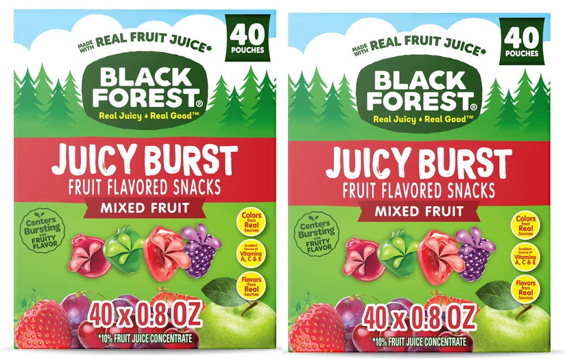 Black Forest Juicy Burst Flavored Snacks Mixed Fruit 0.8 oz 40 Count (Pack-2)
